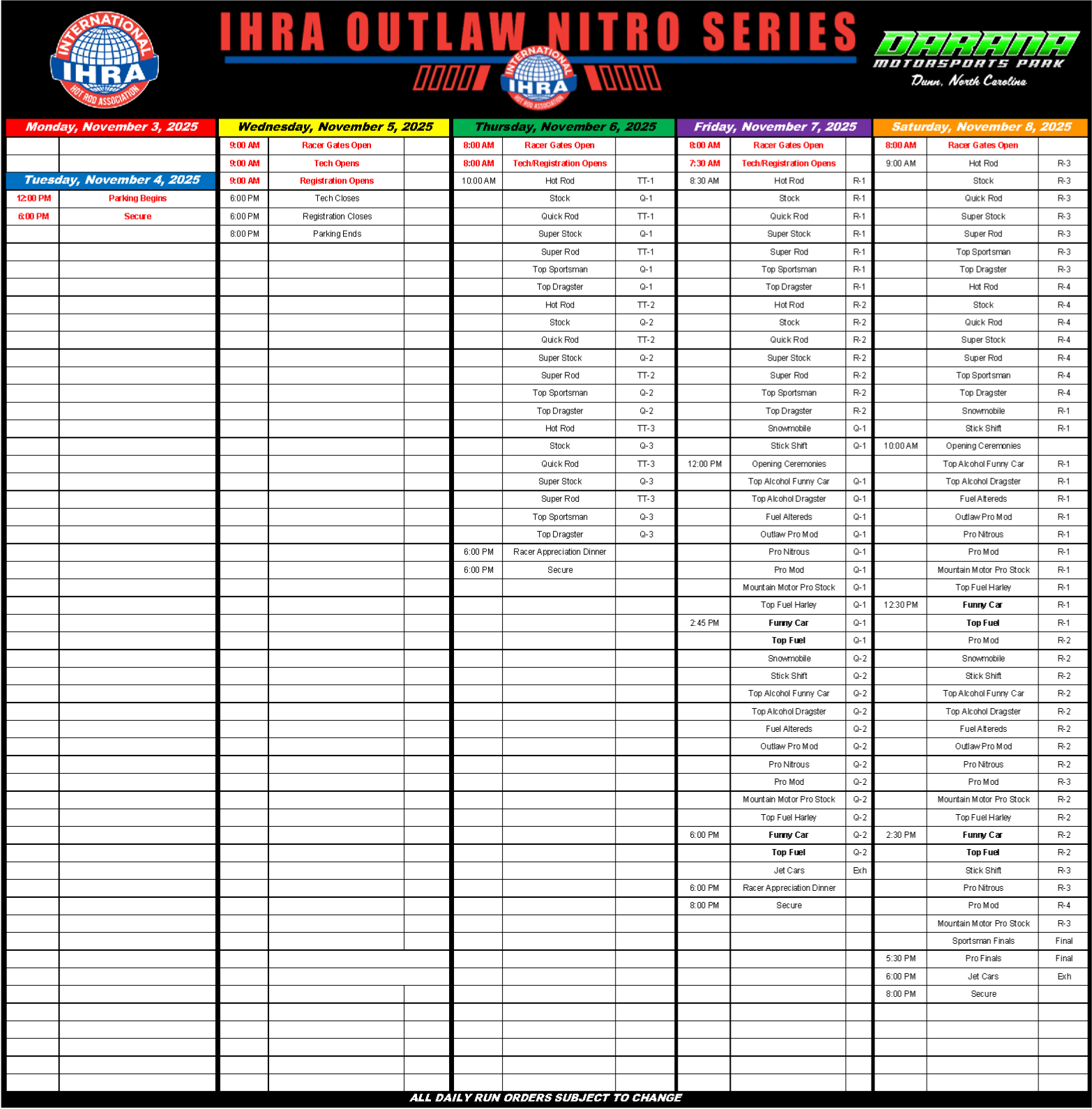 Schedule for IHRA ONS Galot