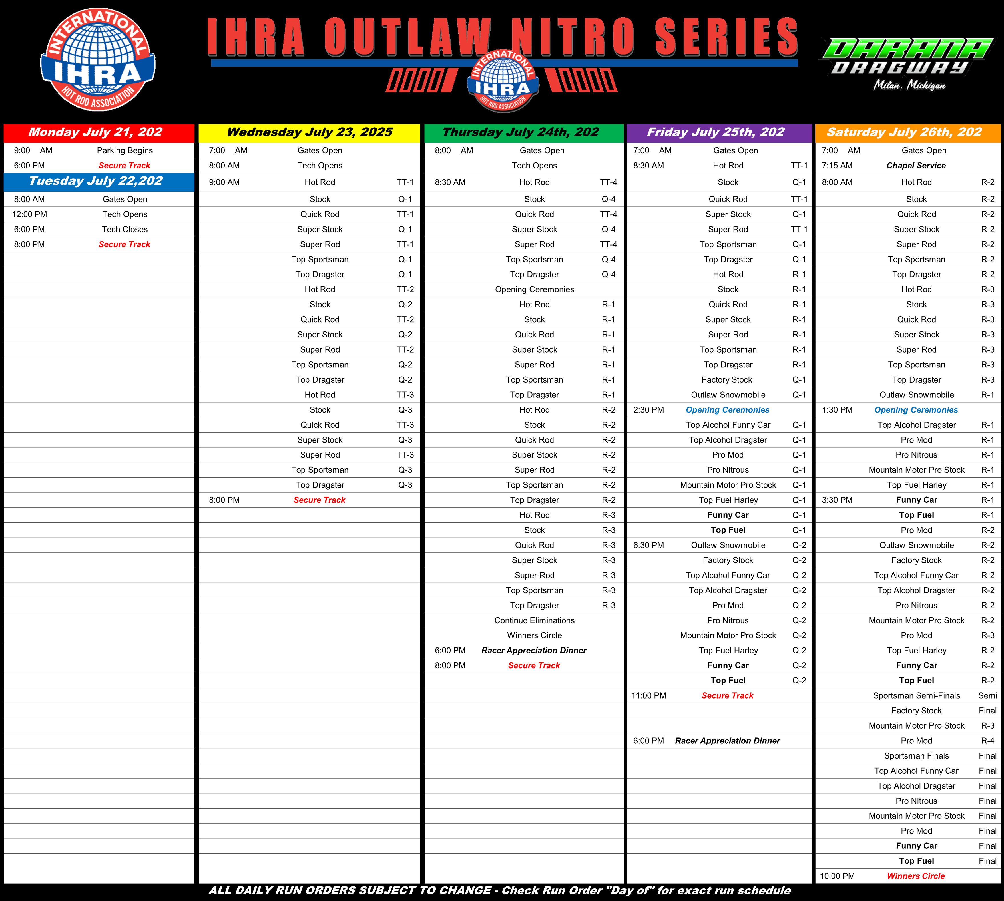 IHRA Milan 2025 Schedule